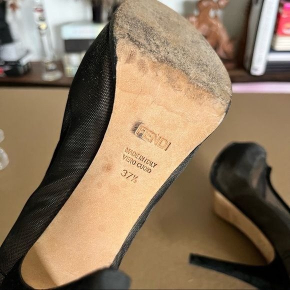 Fendi Mesh Platform Suede Heels - Picture 9 of 10
